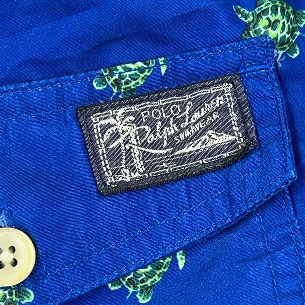 Polo Ralph Lauren Swim Trunks Men Medium Blue Turtle Print Board Shorts‎ 33